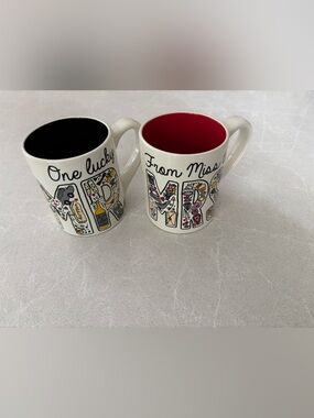 Mr & Mrs Wedding Doodle Mug Set (Two 14oz Mugs) Enesco Simply Mud Bridal Wedding